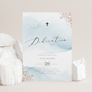 Dedication Invitation INSTANT DOWNLOAD Editable, Printable, 5x7, Australia, First Holy Communion, Baptism, Christening, Blue - PBS002