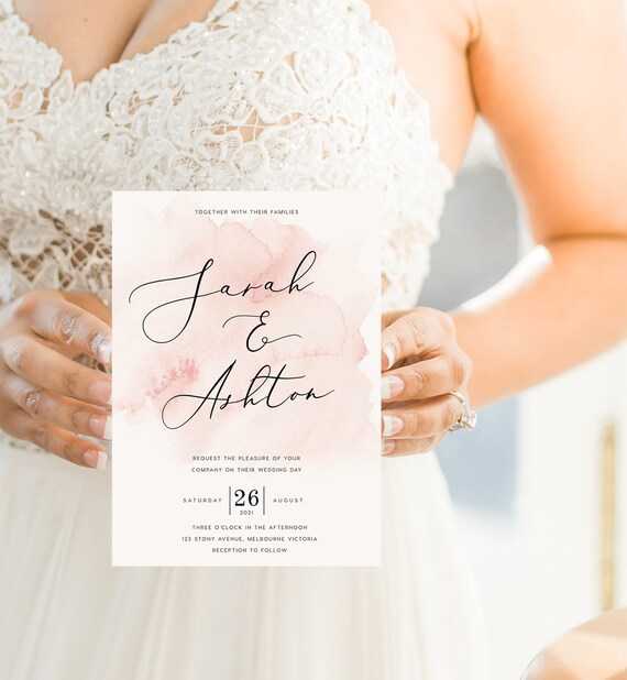 Blush Wedding Invitation INSTANT DOWNLOAD Blush Watercolour Invite, Blush Pink, Wedding Invite, Editable Templett Template PEO015
