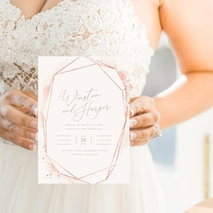 Rose Gold Hochzeitseinladung SOFORTIGER DOWNLOAD Rose Gold Folie, Kupfer, Glitzer, moderne Hochzeitseinladung, bearbeitbare Templett Vorlage PEO036