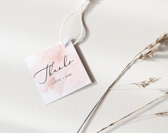 Blush Pink Danke Tag INSTANT DOWNLOAD Platz Favor Tag, Gunst, Dank Tag, Templett, printable, Aquarell, einfach - 2x2" PEO015