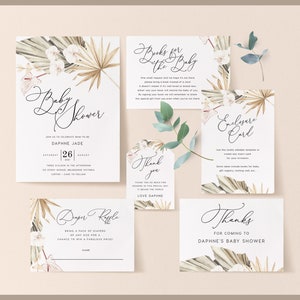 Dried Palms Baby Shower Bundle TÉLÉCHARGEMENT INSTANTANÉ Valeur Inviter Bundle, Inviter, Merci Tag, Carte, Enclosure Card, Australie - PBS009