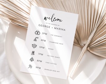 Minimal Wedding Timeline INSTANT DOWNLOAD Welcome Bag Note, Itinerary Template, Order of Events, Wedding Day Schedule, Editable, PEO051