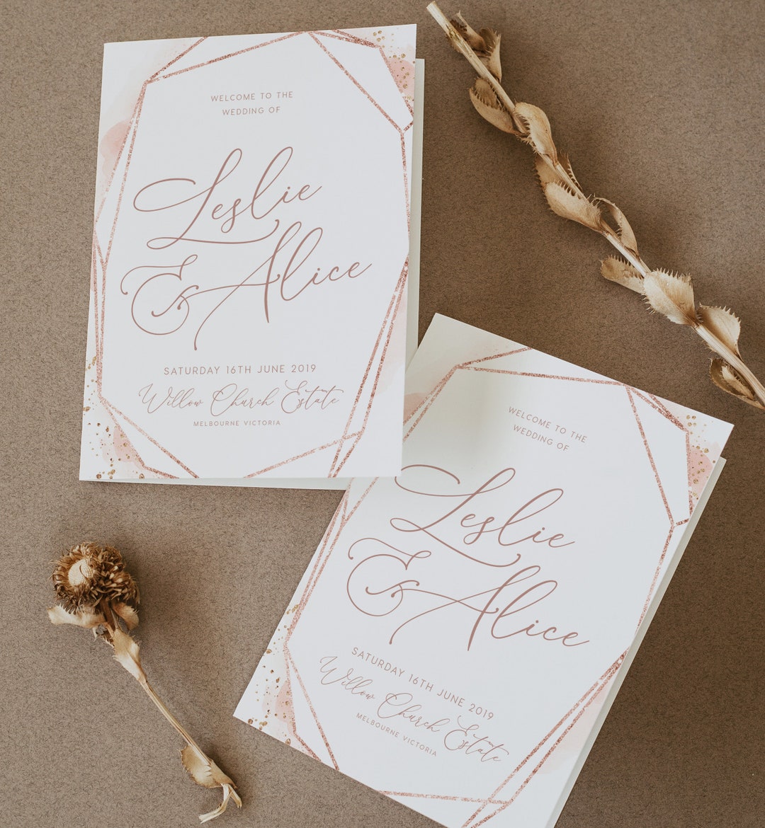 Rose Gold Program Rose Gold Wedding Program Booklet INSTANT DOWNLOAD Printable Folded ...