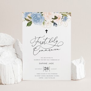 Floral First Holy Communion Invitation INSTANT DOWNLOAD Editable, PDF Printable, 5x7, Australia, Baptism, Christening, Dedication - PR014