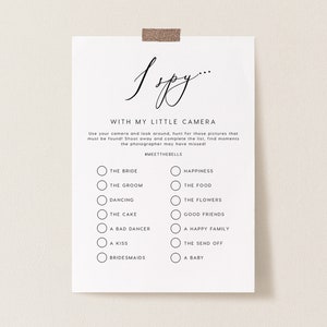 Ik bespioneer met mijn kleine camera Bewerkbare pdf-sjabloon, INSTANT DOWNLOAD, Bruiloft Gunst, Bruiloft Receptie Spel, Hashtag Teken, Kindertafel - PEO004