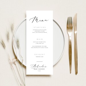 Menu na Baby Shower NATYCHMIASTOWE POBIERANIE Menu na lunch/kolację, edytowalne menu stołowe, menu do wydruku, minimalistyczny szablon Simple PBS015