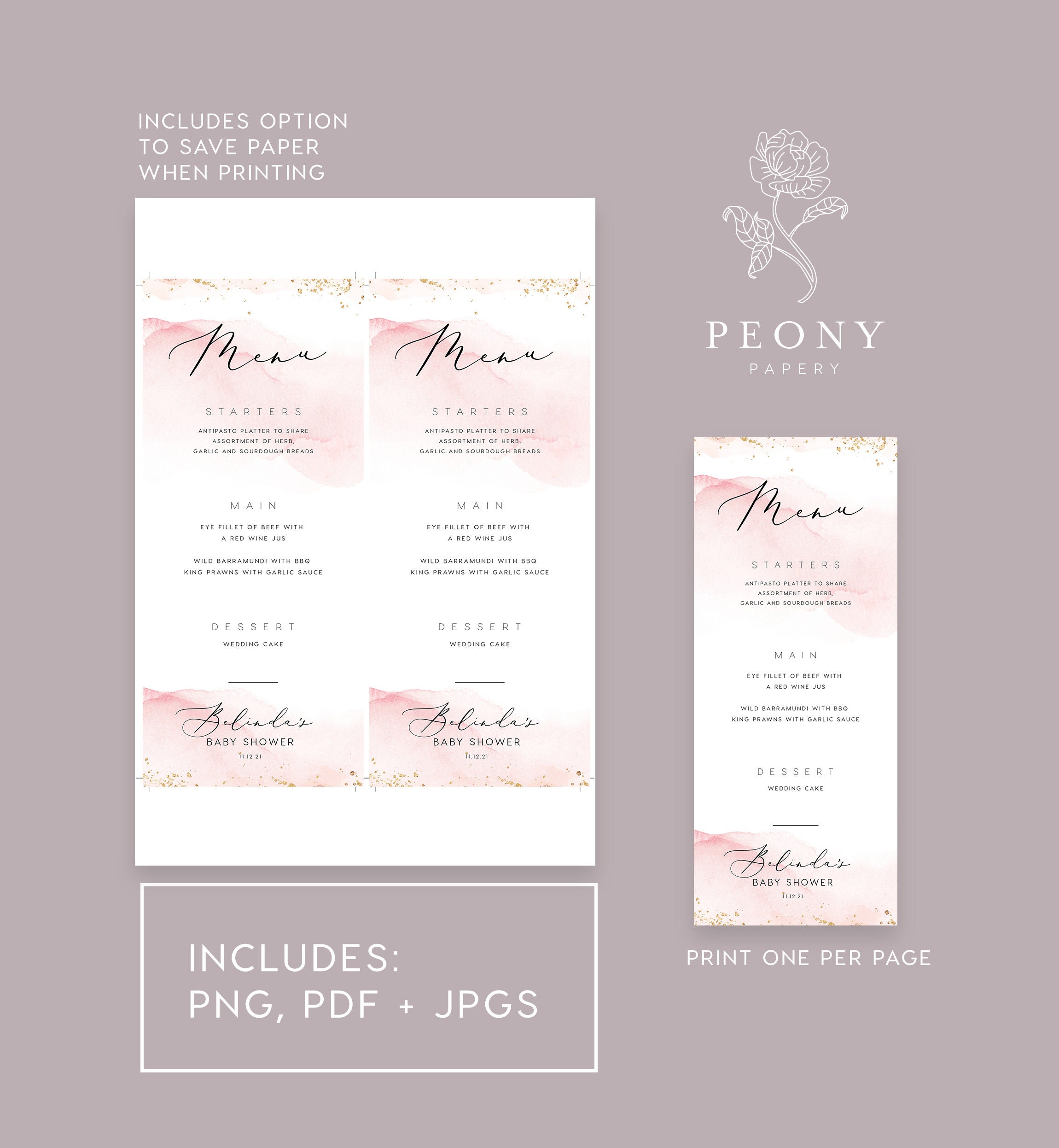 Baby Shower Menu INSTANT DOWNLOAD Lunch / Dinner Menu | Etsy