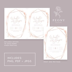 Rose Gold Wedding Invitation INSTANT DOWNLOAD Rose Gold Foil, Copper, Glitter, Modern Wedding Invite, Editable Templett Template PEO036 image 3