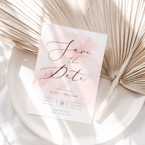 Blush Pink Save the Date INSTANT DOWNLOAD Dusty Pink, Watercolor, Basic Save the date Announcement Editable Templett Template PEO015