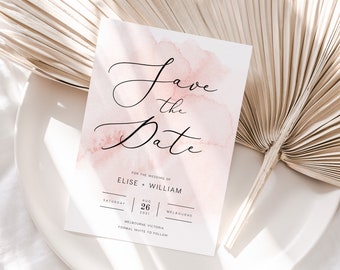 Blush Pink Save the Date INSTANT DOWNLOAD Dusty Pink, Watercolor, Basic Save the date Announcement Editable Templett Template PEO015