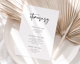 Minimal Wedding Itinerary INSTANT DOWNLOAD Welcome Bag Note, Timeline Template, Order of Events, Wedding Day Schedule, Editable, PEO051