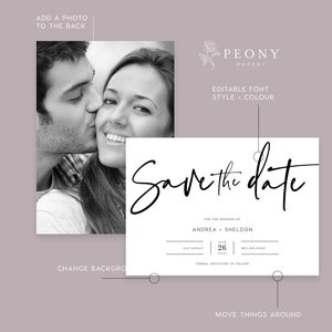 Modern Save the Date INSTANT DOWNLOAD Minimal, Simple, Minimal, White, Basic Save the date Announcement Editable Templett Template PEO051 image 3