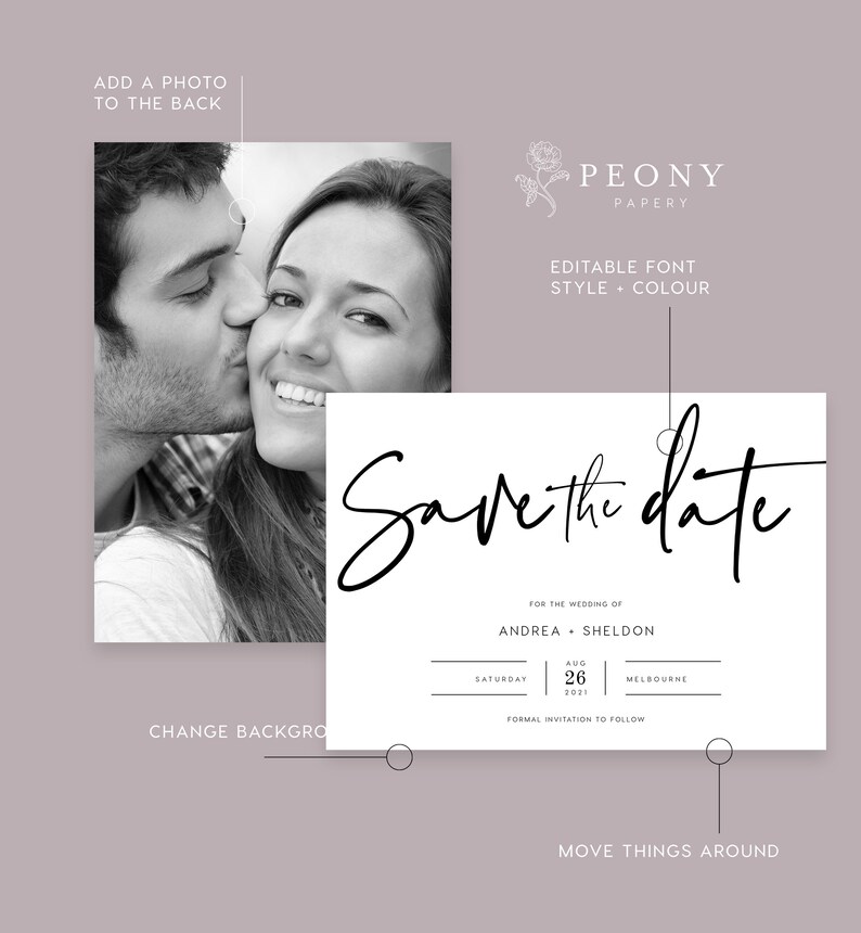 Modern Save the Date INSTANT DOWNLOAD Minimal, Simple, Minimal, White, Basic Save the date Announcement Editable Templett Template PEO051 image 3