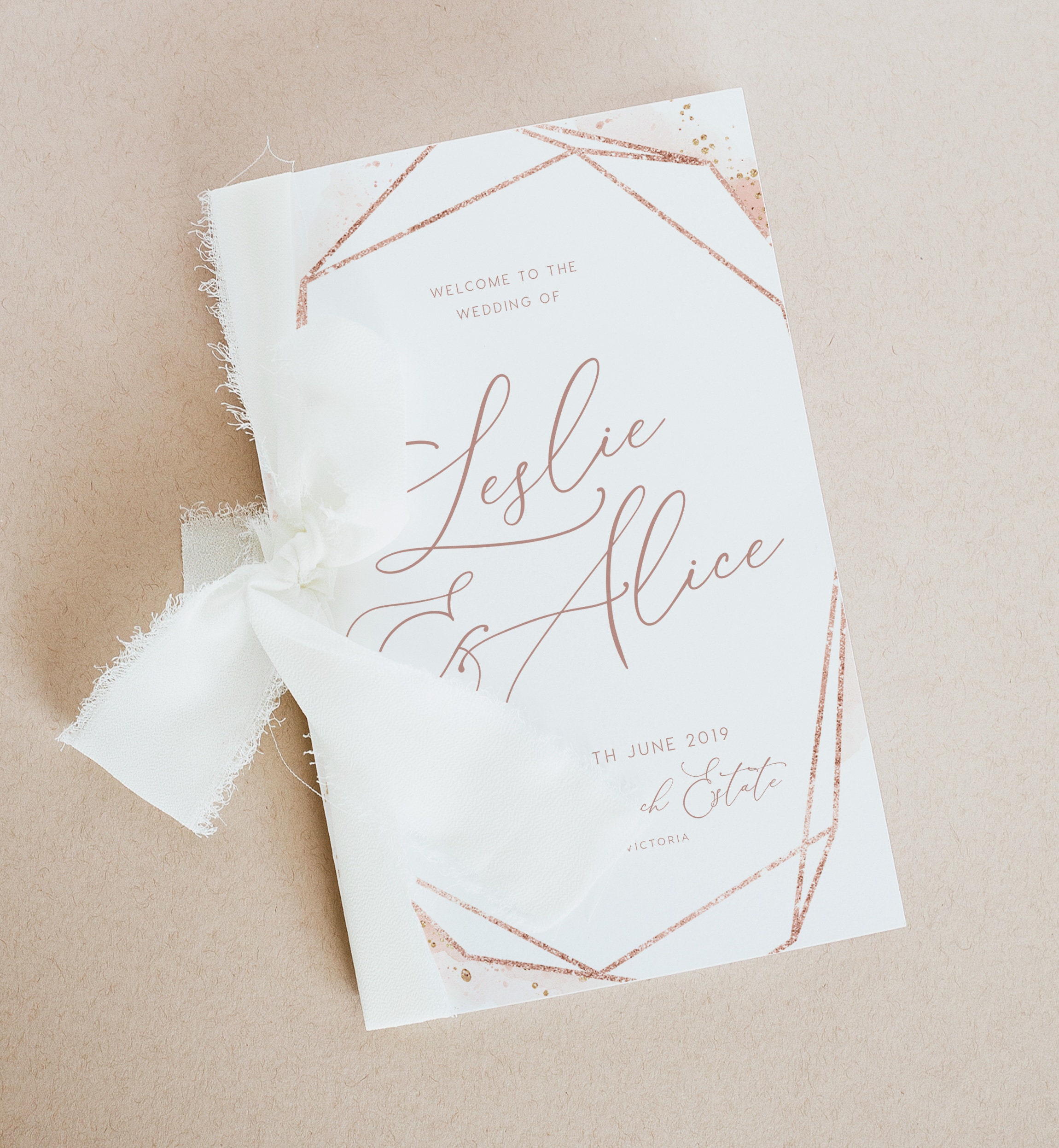 Rose Gold Program Rose Gold Wedding Program Booklet INSTANT DOWNLOAD Printable Folded ...