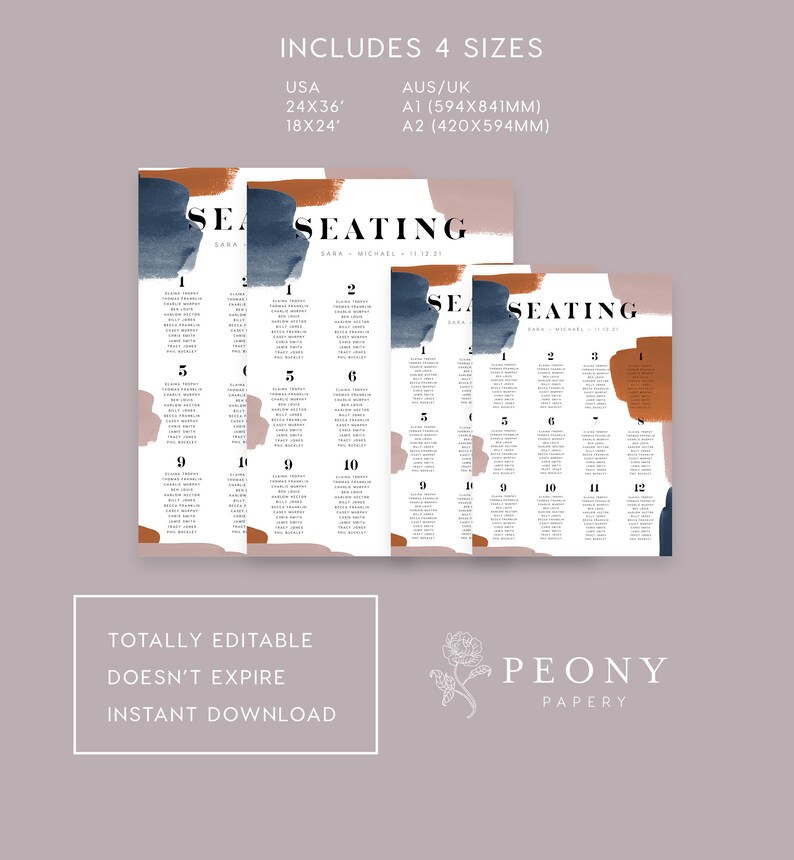 Abstract Seating Chart INSTANT DOWNLOAD Eucalyptus Portrait - Etsy