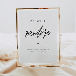 Be Wise Sanitize Sign INSTANT DOWNLOAD Spread the Love Not Germs Social Distancing Sign for Wedding, Sanitizing Station - 5x7, 8x10