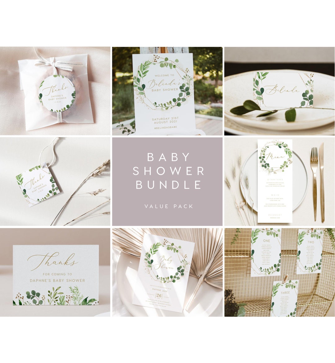 Greenery Baby Shower Bundle INSTANT DOWNLOAD Printable, DIY Baby Shower ...