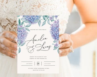 Hydrangea Wedding Invitation INSTANT DOWNLOAD Blue Flowers, Indigo Wedding, Floral Wedding Invite, Editable Templett Template PEO007