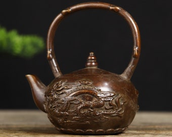 Pure copper Dragon and Phoenix wine pot.14