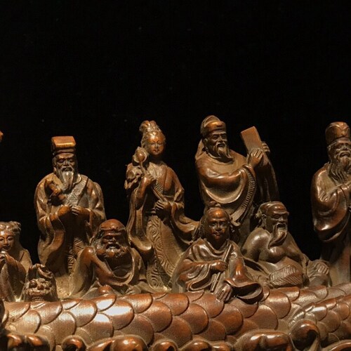 Collection of Chinese antique shops hand-carved boxwood sculpture 