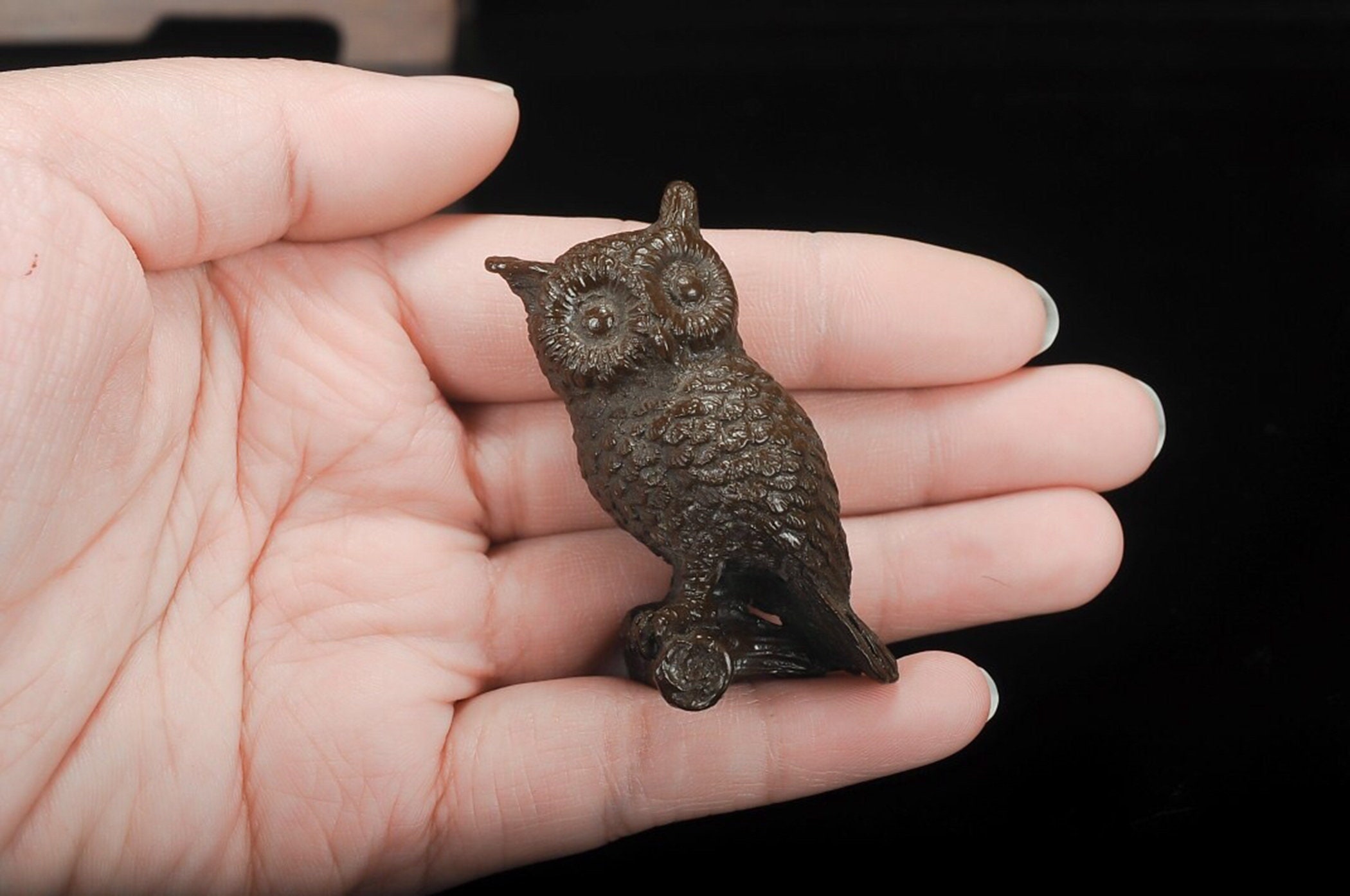 Copper carved owl small display piece solid copper bird Etsy