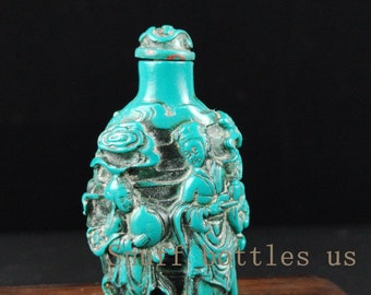 EXQUISITE CHINESE SILVER INLAID ZIRCON HANDMADE CARVED DRAGON SNUFF BOTTLE 