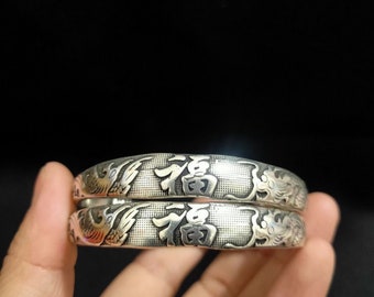 Old Silver Bracelet Carved with Blessing Characters