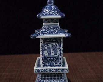 Decoración tarro torre porcelana azul y blanca.01