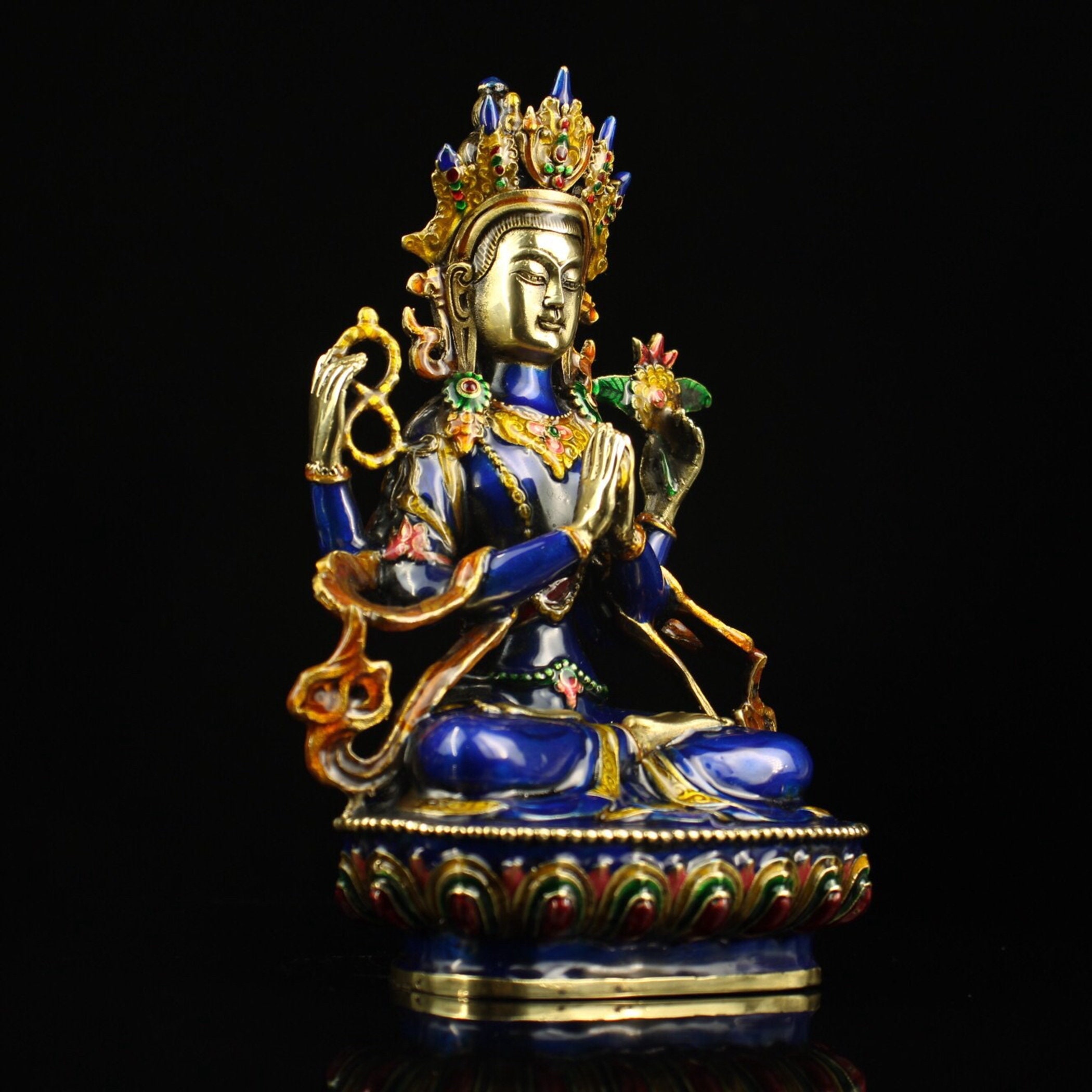 Fourwalled Guanyin Statue Handcarved Pure Copper Cloisonne Etsy