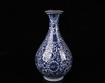 Blue and white porcelain vase pure hand-painted blue and white lotus pattern jade pot spring vase.xg