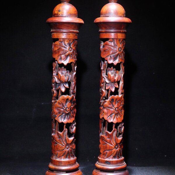 Collection of Chinese antiques rosewood seiko carving tie the knot Mandarin duck playing with water perfume tube.nn