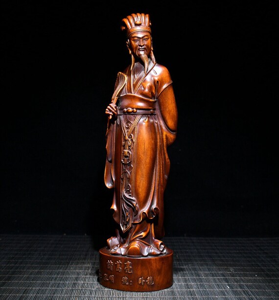Zhu Ge Liang Pretty Carved 15 cm High Boxwood Carving 