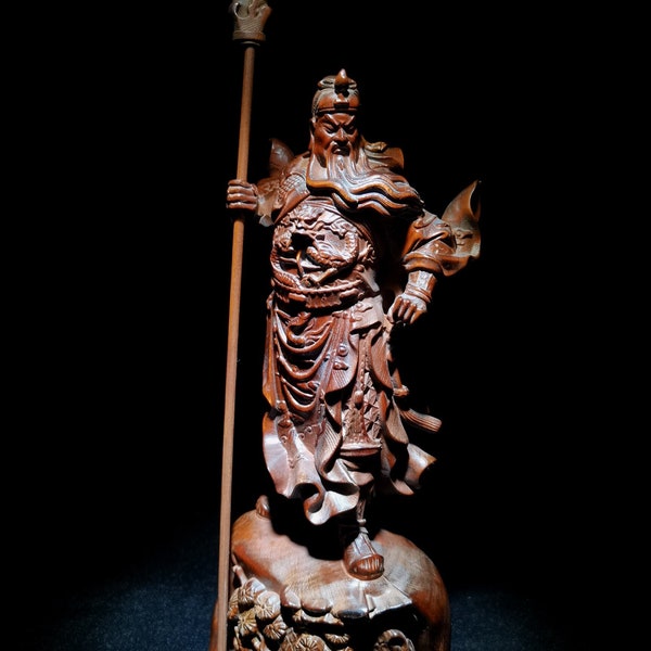 Collection of Chinese antique hand-carved boxwood sculpture "Li Guan Gong" statue