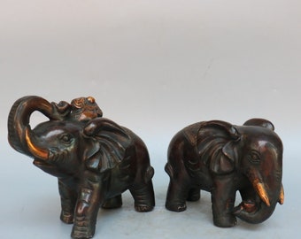 Chinese Antique Pure Copper Elephant Ruyi Statue