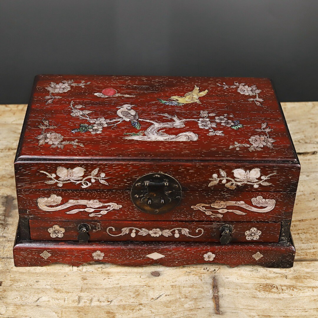 Chinese Antique Red Sandalwood Jewelry Box Etsy
