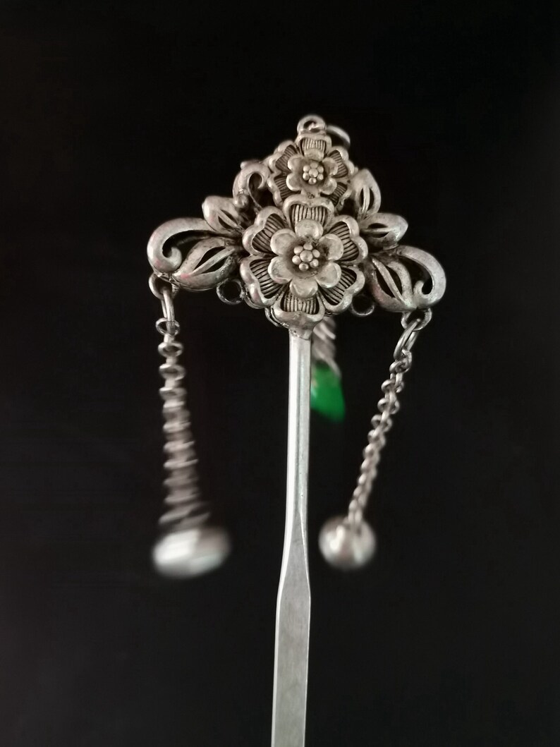 Collection of Chinese handmade Tibetan silver hairpins\u2014004