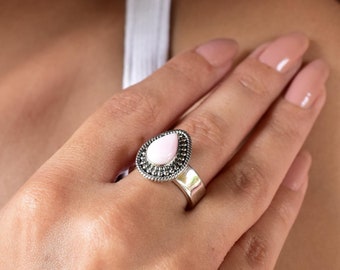 Handgemachte Rosa Muschel Muschel & Sterling Silber verstellbaren Ring für Frauen
