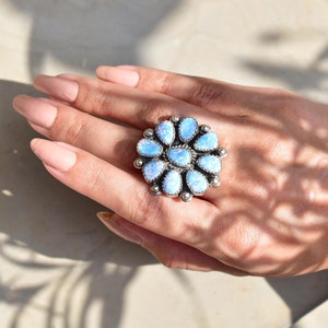 Handmade Sparkling Opal & 925 Sterling Silver Adjustable Ring, Statement Ring for Women