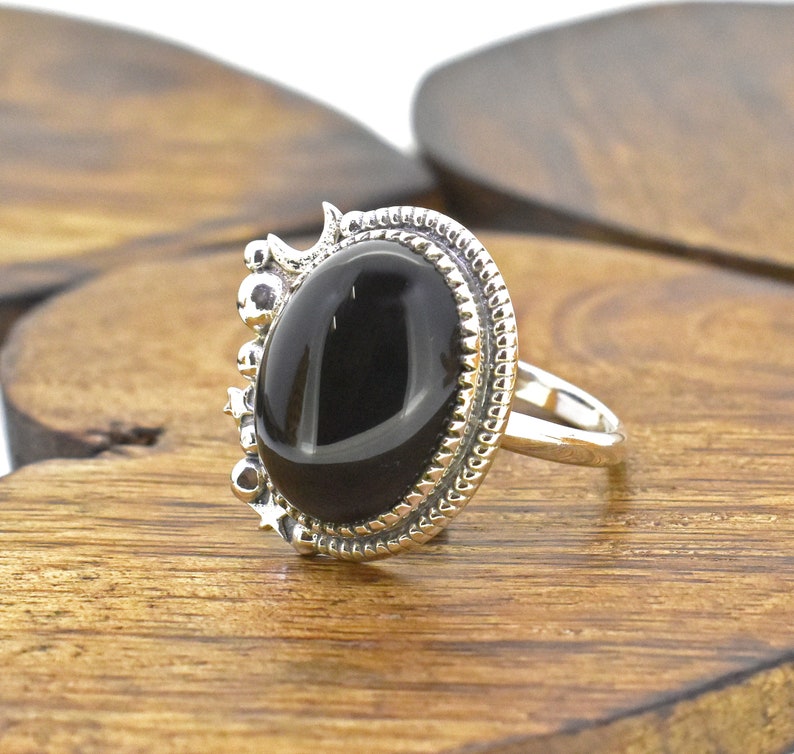 Natural black onyx ring gorgeous ring. december birthstone ring handmade 925 sterling silver ring gift for her anniversary ring