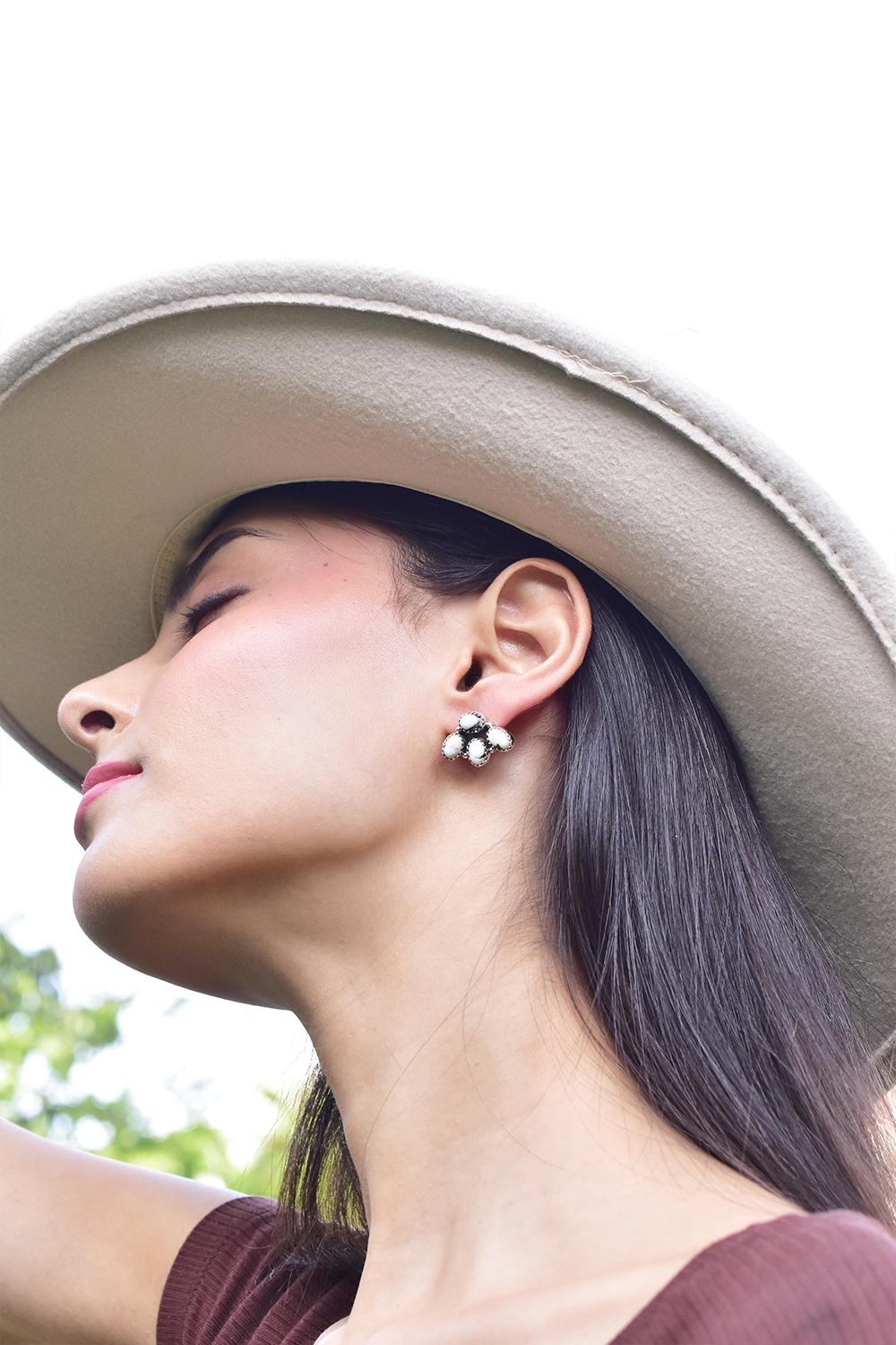 Handmade White Buffalo & Sterling Silver Post Stud Earrings for Women