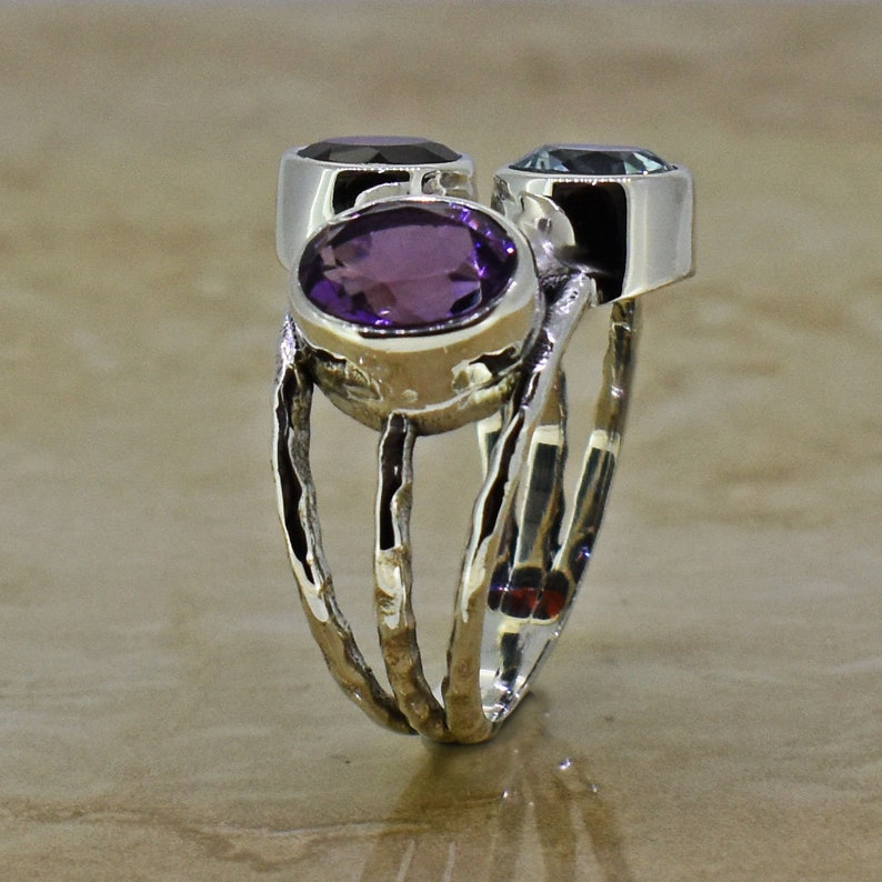 Garnet Gemstone silver Ring 925 Sterling Silver Rings Amethyst statement ring Blue Topaz gift for her Multi Gemstone RING