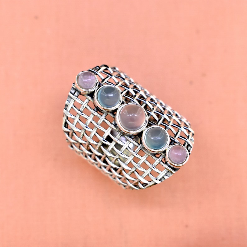 Rose quartz promise ring beautiful ring trendy ring aqua chalcedony 925 sterling silver ring handmade ring birthday gift gift for her