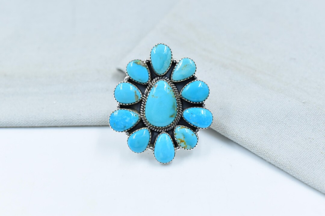 Handmade Kingman Turquoise & Sterling Silver Adjustable Ring - Etsy