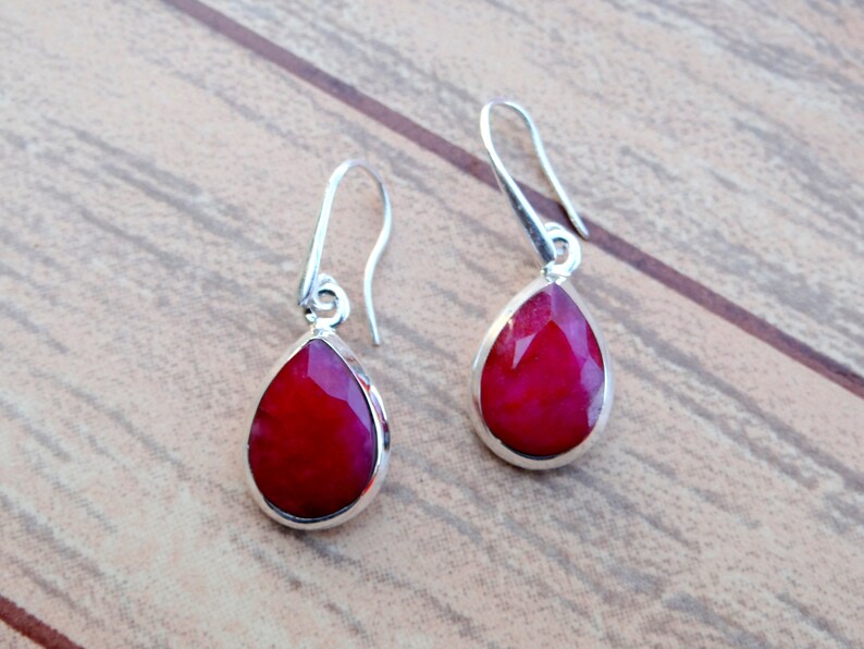 handmade gemstone jewelry birthday gift Dyed ruby 925 sterling silver earring boho earring gift for mom. gift for her wedding earring