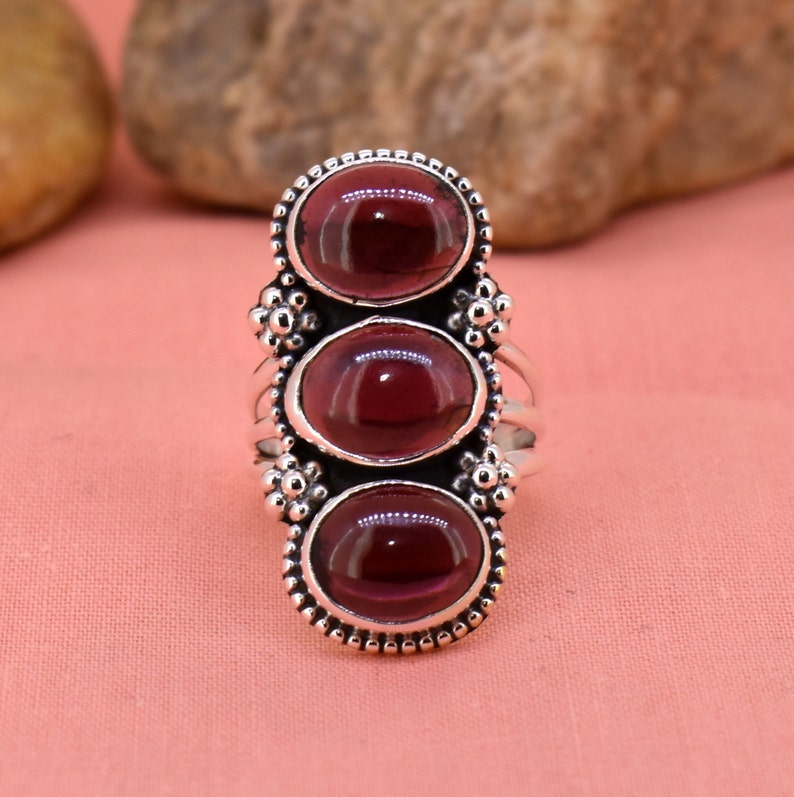 ring of the day stackable ring 925 sterling silver ring unique ring Natural garnet ring boho ring gift for her valentine day gift.