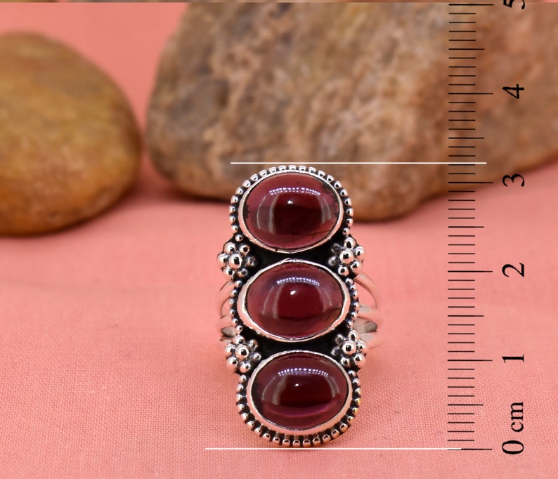 ring of the day stackable ring 925 sterling silver ring unique ring Natural garnet ring boho ring gift for her valentine day gift.