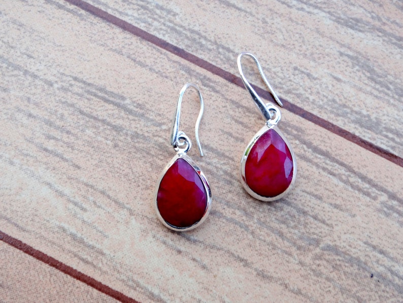 handmade gemstone jewelry birthday gift Dyed ruby 925 sterling silver earring boho earring gift for mom. gift for her wedding earring