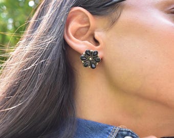 Handmade Black Onyx & Sterling Silver Post Stud Earrings for Women