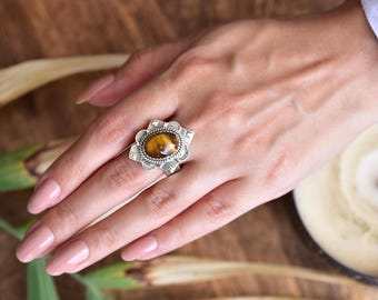Handmade Tiger Eye & Sterling Silver Adjustable Ring