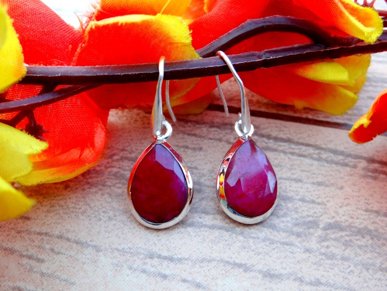handmade gemstone jewelry birthday gift Dyed ruby 925 sterling silver earring boho earring gift for mom. gift for her wedding earring